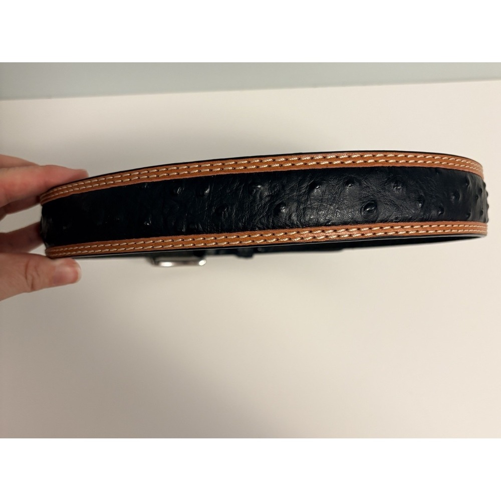 3D Western Cowboy Ostrich Leather Belt Black And Caramel Brown Festival